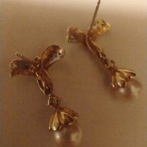 Vintage 14KT gold combination cast and assembled pearl and diamond post earrings
